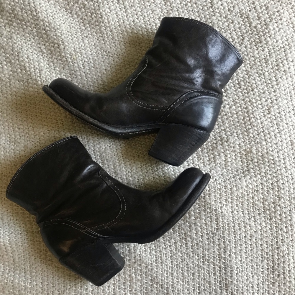 dark brown frye booties